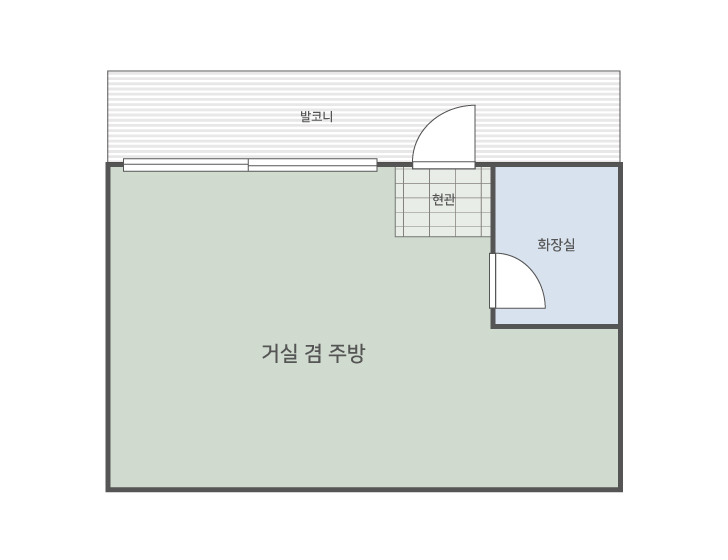 금낭화2 평면도에는 거실 겸 주방과 화장실이 표시되어 있습니다.