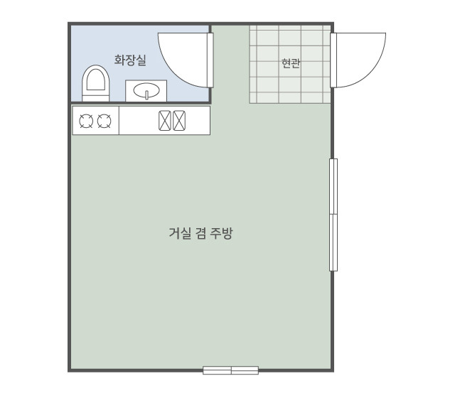 고라니 평면도의 거실 겸 주방·화장실·현관